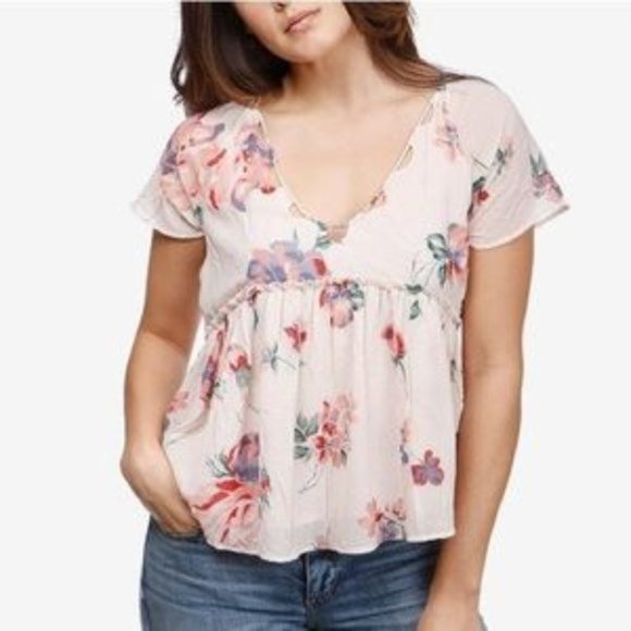 LUCKY Blush Boho Festival Plisse Rose Blouse EUC sz M - Picture 8 of 8